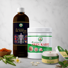 Ayur Brahma Advance Skin Kare Powder & SK Power Plus (Stomakk Kare Power Plus) & Advanced Skin Cream (50gm) Combo